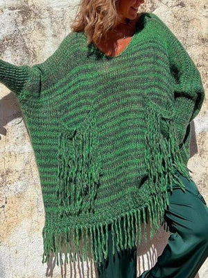 Bohemian Spirit Knit Long Fringe Sweater-MXSTUDIO.COM