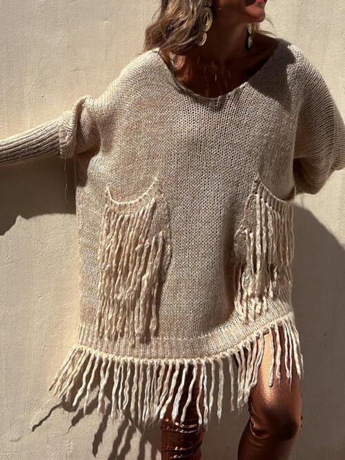 Bohemian Spirit Knit Long Fringe Sweater-MXSTUDIO.COM