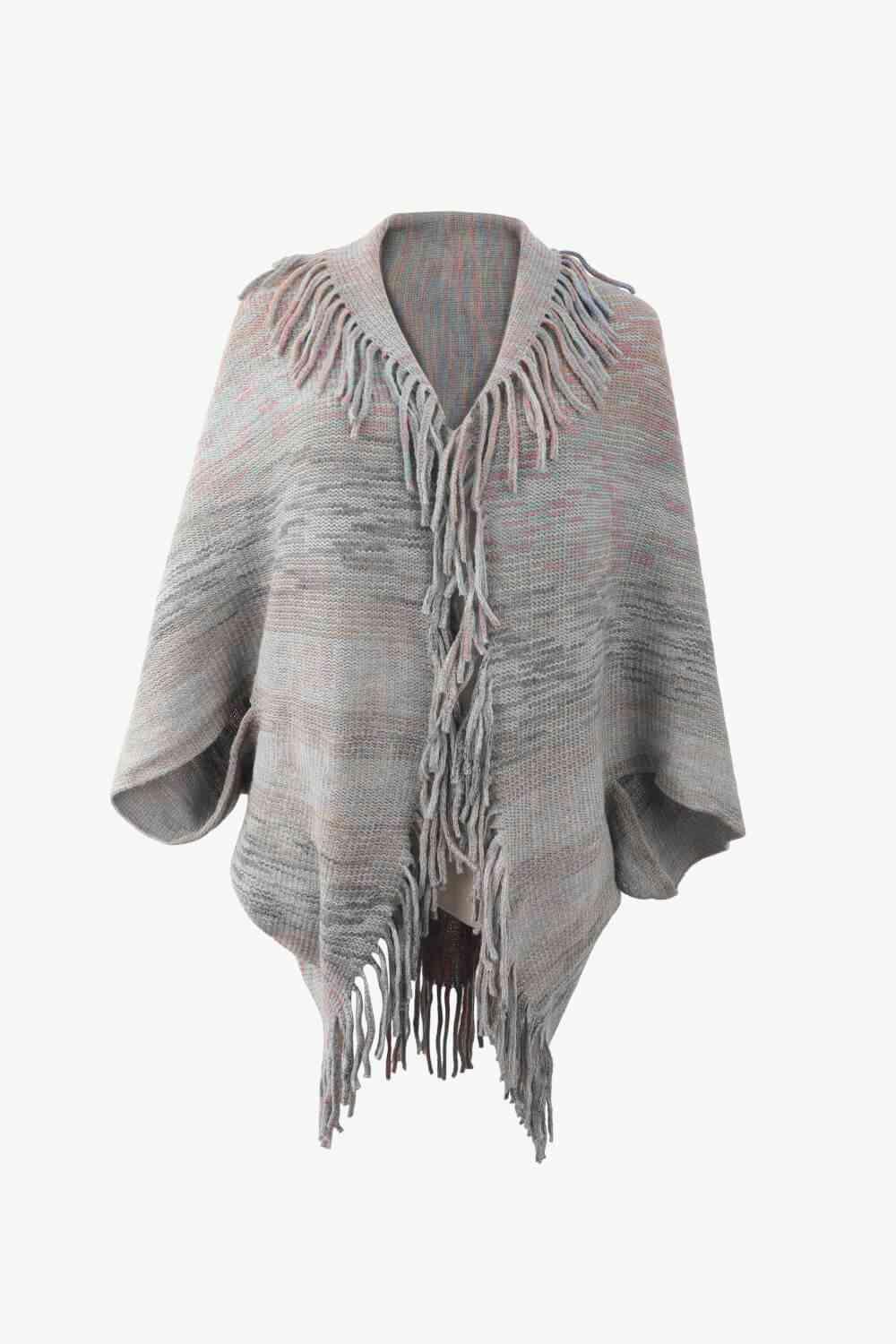 Bohemian Warmth Open Front Fringe Poncho - MXSTUDIO.COM