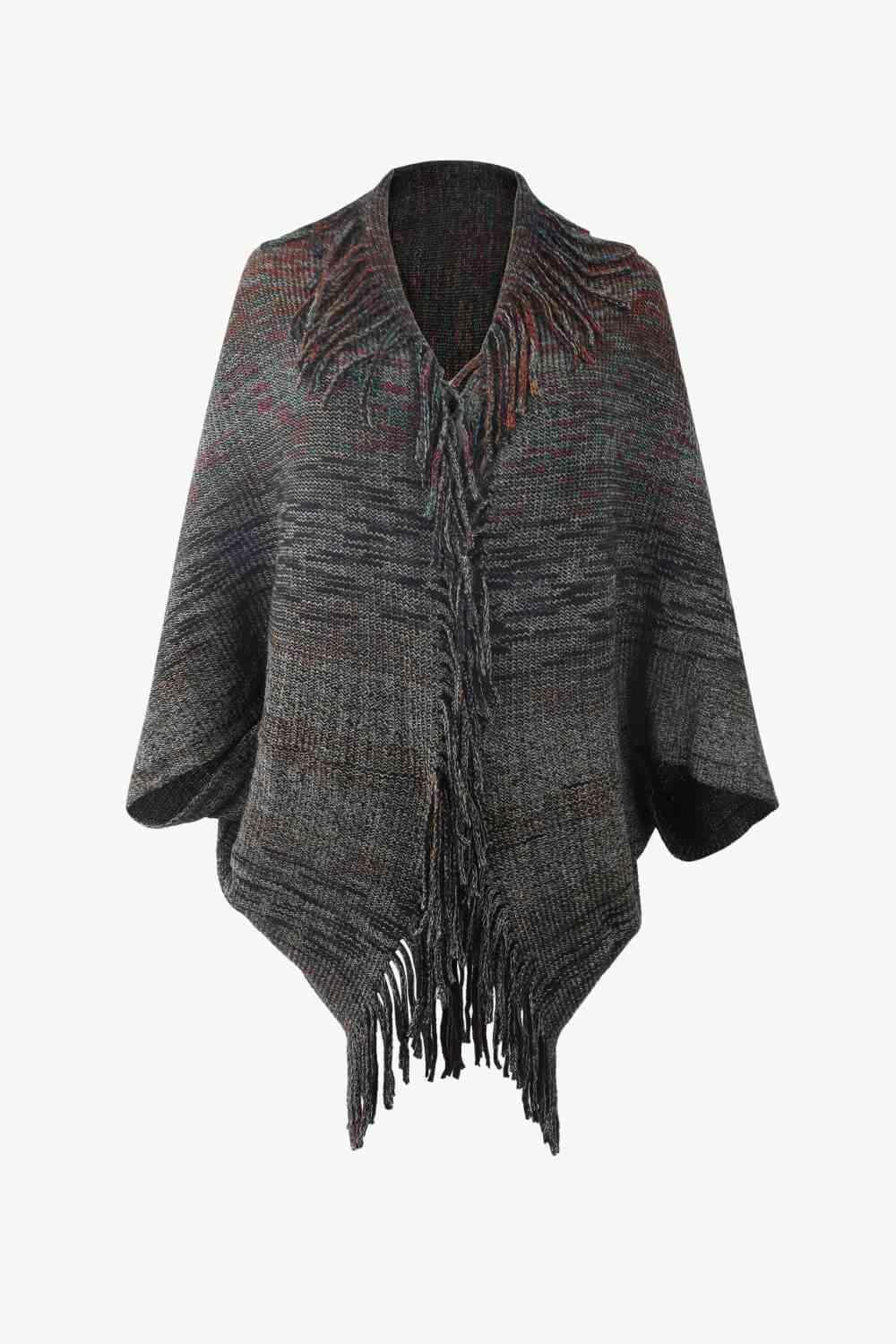 Bohemian Warmth Open Front Fringe Poncho - MXSTUDIO.COM
