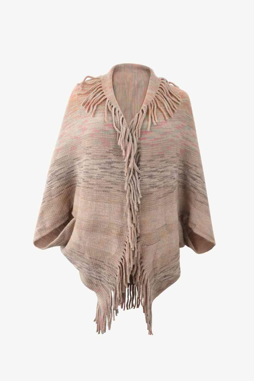 Bohemian Warmth Open Front Fringe Poncho - MXSTUDIO.COM