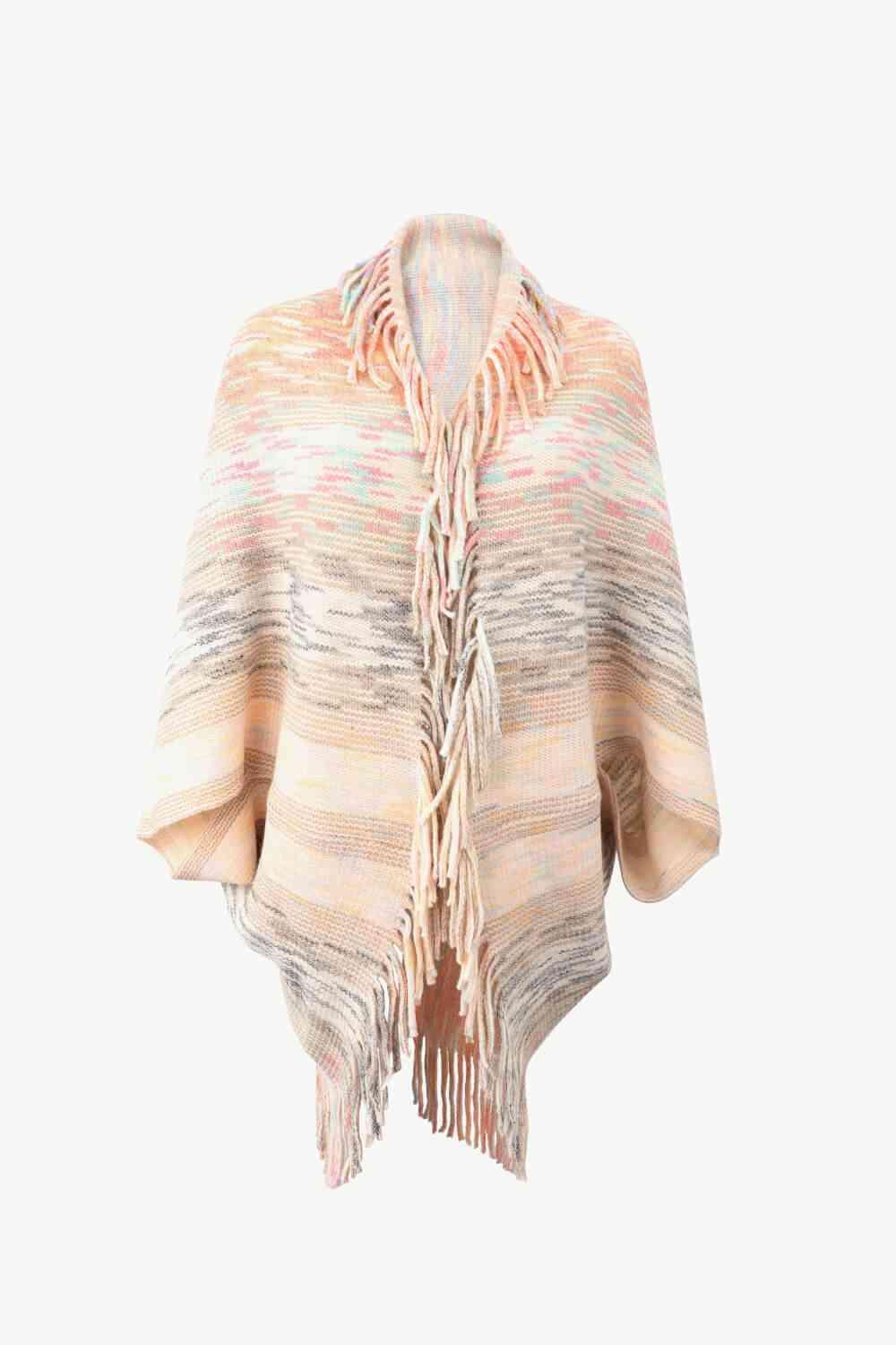 Bohemian Warmth Open Front Fringe Poncho - MXSTUDIO.COM