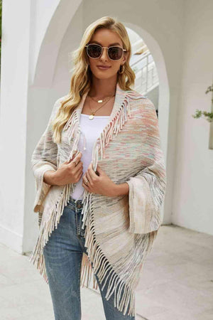 Bohemian Warmth Open Front Fringe Poncho - MXSTUDIO.COM