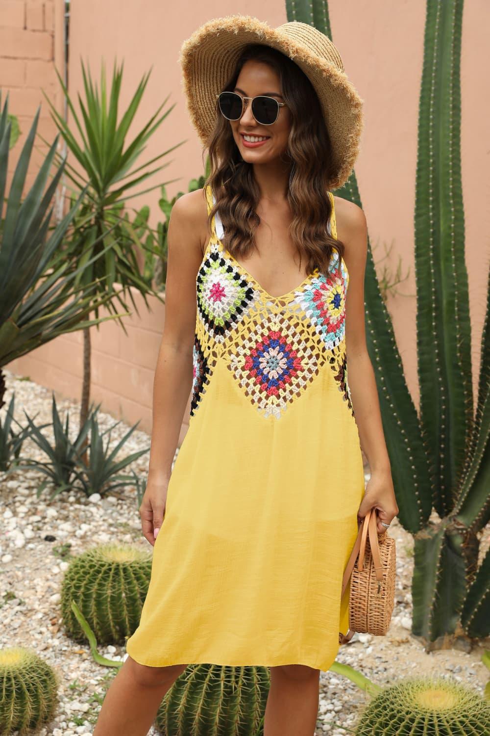 Boho Aesthetic Embroidered Plunge Sleeveless Dress - MXSTUDIO.COM
