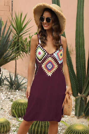 Boho Aesthetic Embroidered Plunge Sleeveless Dress - MXSTUDIO.COM
