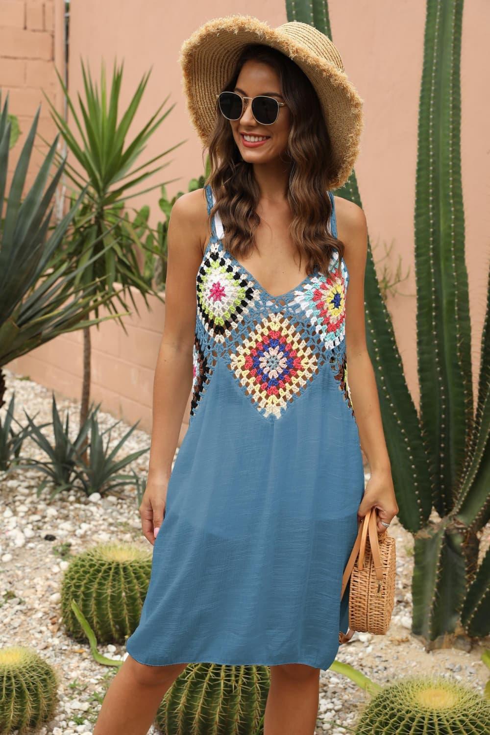 Boho Aesthetic Embroidered Plunge Sleeveless Dress - MXSTUDIO.COM