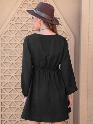 Boho Charm Long Sleeve Black Bohemian Dress - MXSTUDIO.COM