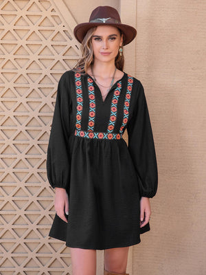 Boho Charm Long Sleeve Black Bohemian Dress - MXSTUDIO.COM