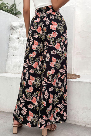 Boho Flair Pull-On Black Floral Palazzo Pants - MXSTUDIO.COM