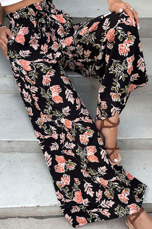 Boho Flair Pull-On Black Floral Palazzo Pants - MXSTUDIO.COM