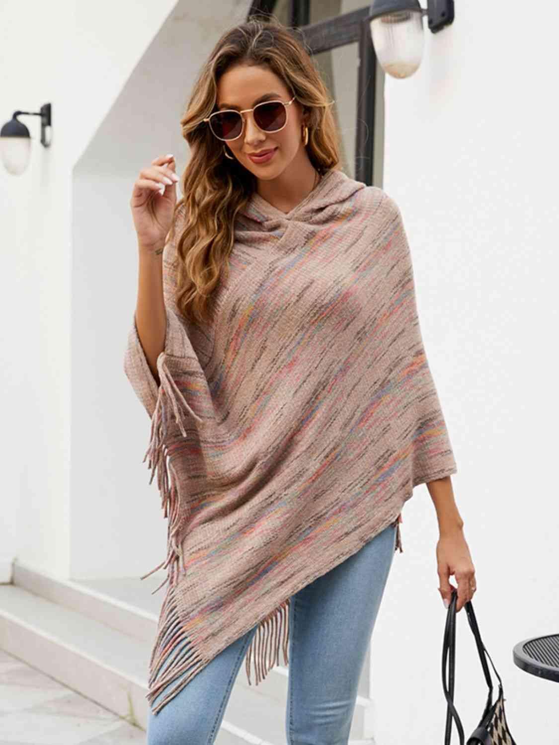 Boho Spirit Fringe Hem Hooded Poncho - MXSTUDIO.COM