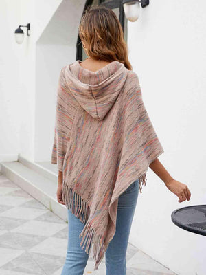 Boho Spirit Fringe Hem Hooded Poncho - MXSTUDIO.COM