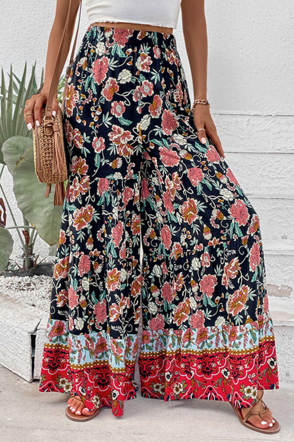 Boho Spirit High Waist Floral Palazzo Pants - MXSTUDIO.COM