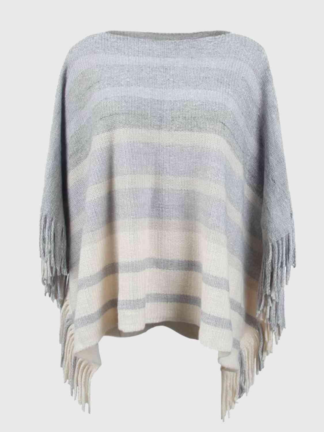 Boho Vibe Boat Neck Fringe Poncho-MXSTUDIO.COM