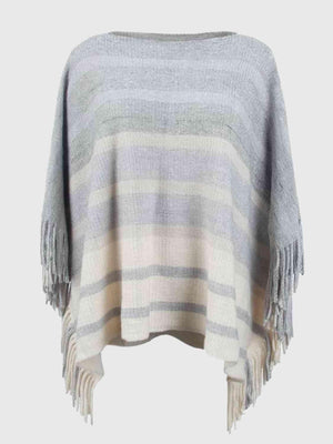 Boho Vibe Boat Neck Fringe Poncho-MXSTUDIO.COM
