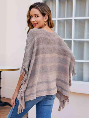 Boho Vibe Boat Neck Fringe Poncho-MXSTUDIO.COM