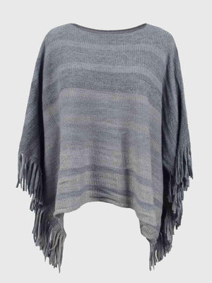 Boho Vibe Boat Neck Fringe Poncho-MXSTUDIO.COM