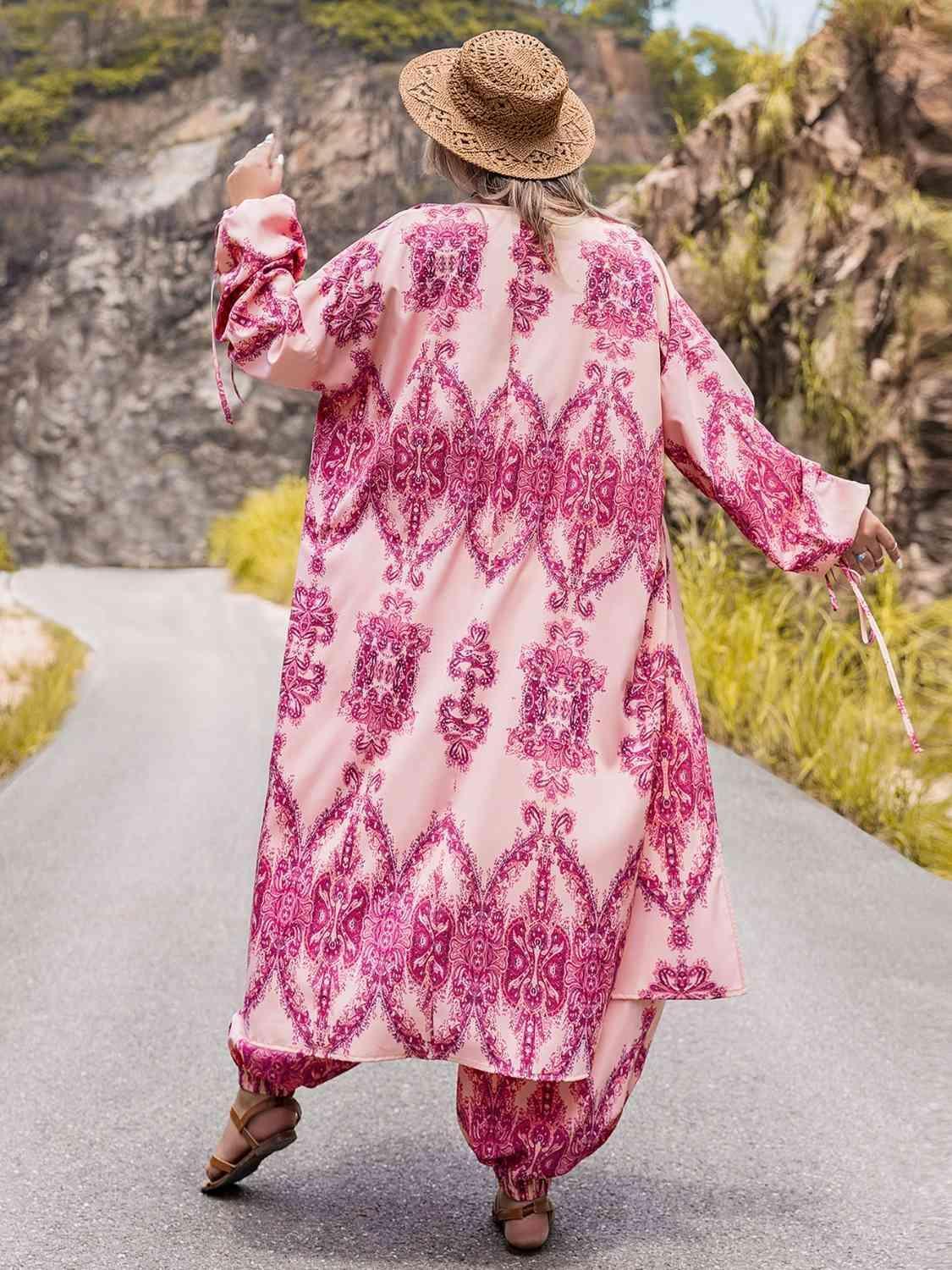 Boho Vibe Plus Size Open Front Cardigan and Pants Set - MXSTUDIO.COM