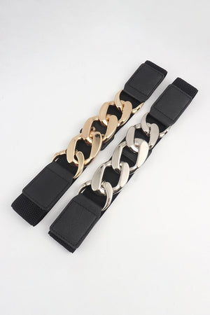 Bold And Confident Chain Detail PU Waist Elastic Belt - MXSTUDIO.COM