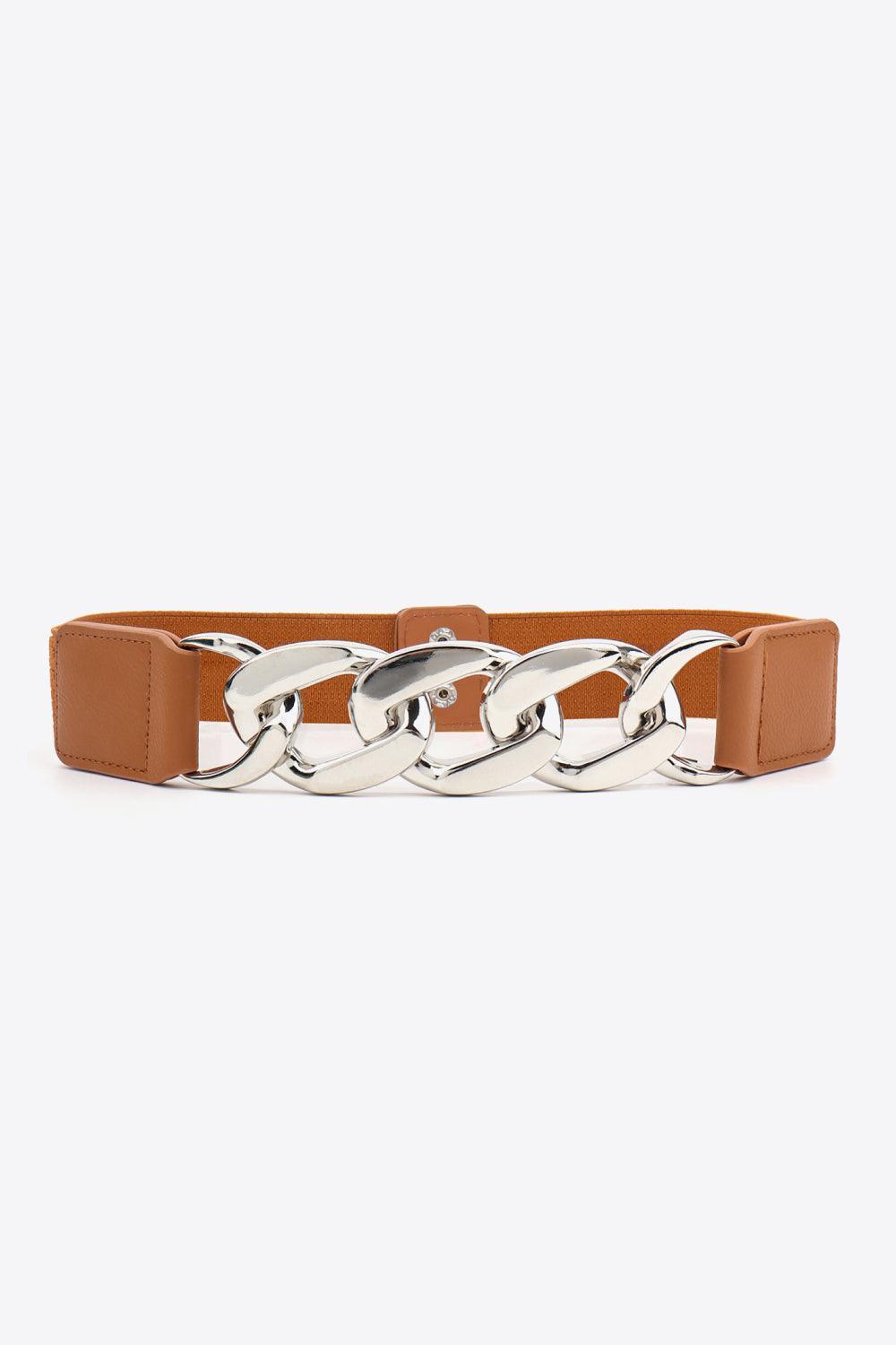 Bold And Confident Chain Detail PU Waist Elastic Belt - MXSTUDIO.COM