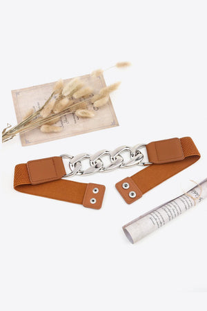 Bold And Confident Chain Detail PU Waist Elastic Belt - MXSTUDIO.COM