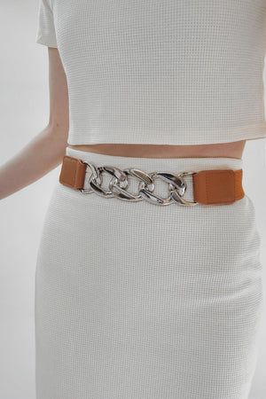 Bold And Confident Chain Detail PU Waist Elastic Belt - MXSTUDIO.COM