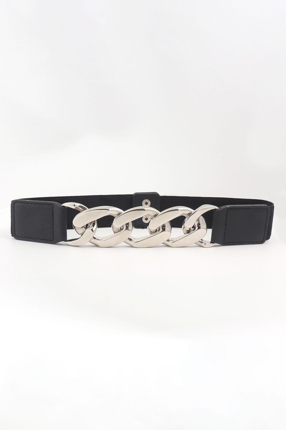 Bold And Confident Chain Detail PU Waist Elastic Belt - MXSTUDIO.COM