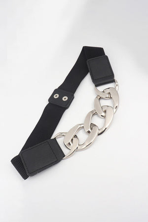 Bold And Confident Chain Detail PU Waist Elastic Belt - MXSTUDIO.COM