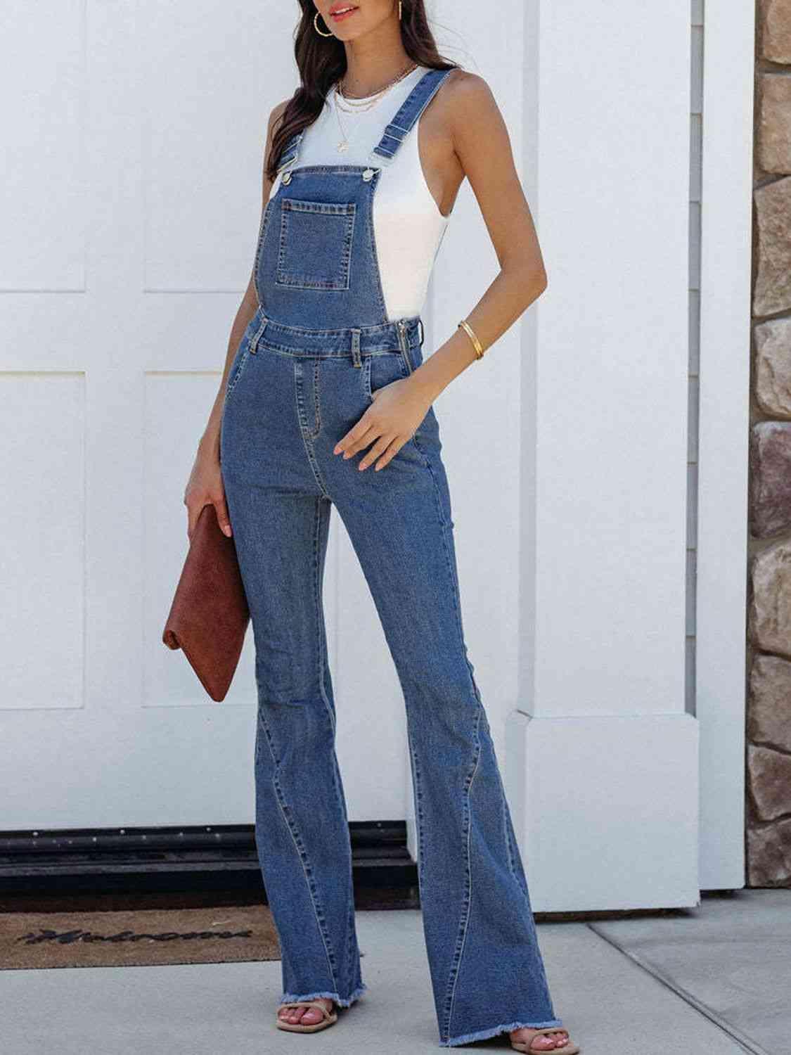 Bootcut Raw Hem Denim Bib Overalls - MXSTUDIO.COM