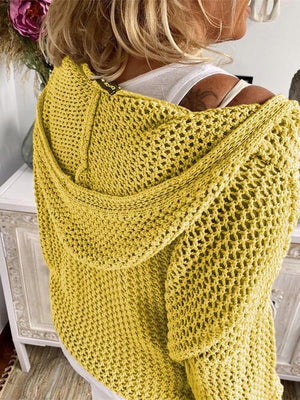 Breathable Warmth Hooded Open Knit Sweater-MXSTUDIO.COM