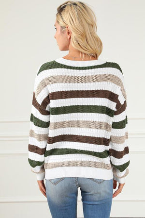 Breathable Warmth Open Knit Striped Sweater - MXSTUDIO.COM
