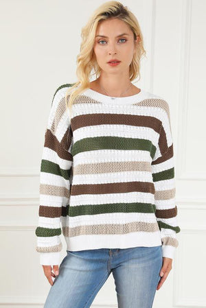 Breathable Warmth Open Knit Striped Sweater - MXSTUDIO.COM
