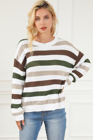 Breathable Warmth Open Knit Striped Sweater - MXSTUDIO.COM