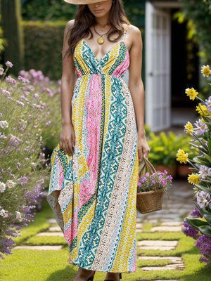 a woman standing in a garden wearing a hat