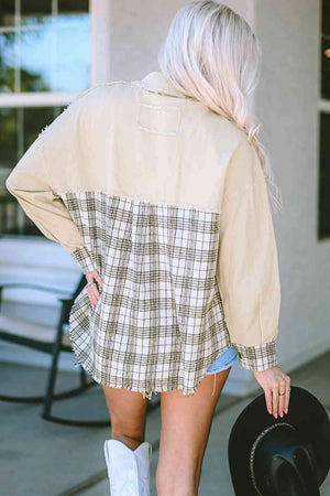 Breezy Day Chic Raw Hem Plaid Button Down Jacket - MXSTUDIO.COM