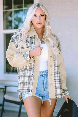 Breezy Day Chic Raw Hem Plaid Button Down Jacket - MXSTUDIO.COM