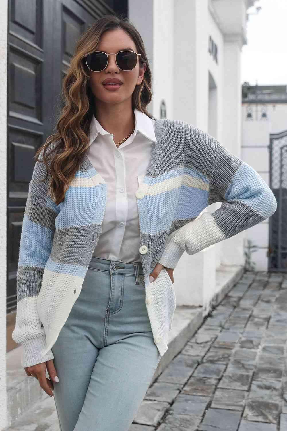 Breezy Day Cover Striped Button Cardigan - MXSTUDIO.COM
