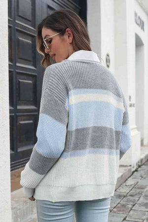 Breezy Day Cover Striped Button Cardigan - MXSTUDIO.COM