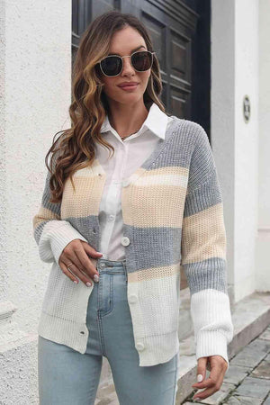 Breezy Day Cover Striped Button Cardigan - MXSTUDIO.COM