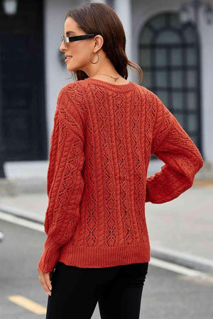 Brick Red Cable Knit Crew Neck Sweater-MXSTUDIO.COM