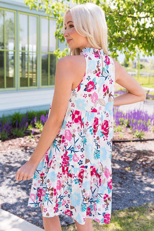 Bright And Breezy Sleeveless Mock Neck Floral Dress - MXSTUDIO.COM