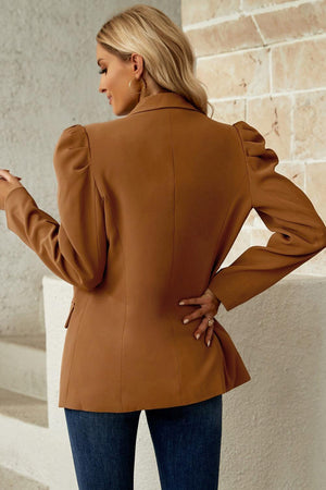 Brown Front-Open Blazer with Shawl Lapel - MXSTUDIO.COM