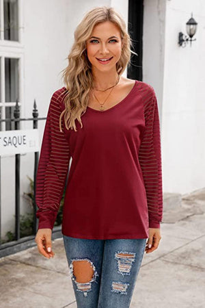 Bubbly Comfort V-Neck Long Raglan Sleeve Top - MXSTUDIO.COM