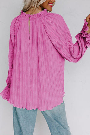 Bubbly Crew Neck Long Sleeve Blouse - MXSTUDIO.COM