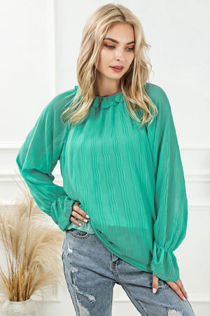 Bubbly Crew Neck Long Sleeve Blouse - MXSTUDIO.COM