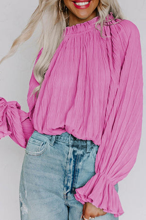 Bubbly Crew Neck Long Sleeve Blouse - MXSTUDIO.COM