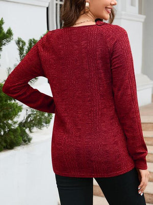 Bubbly Warmth Textured Long Sleeve Knit Top-MXSTUDIO.COM