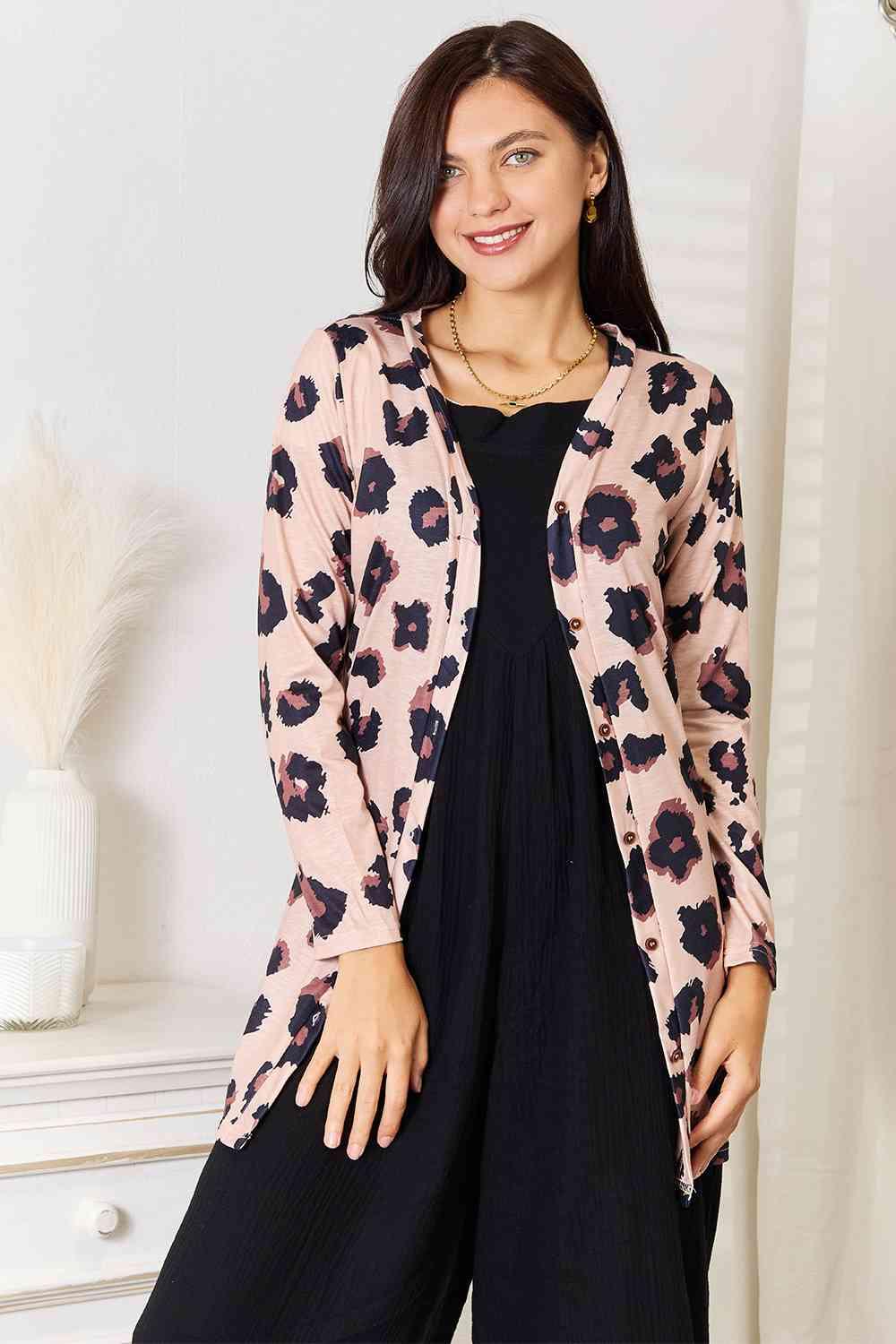 Button Front Longline Womens Leopard Cardigan - MXSTUDIO.COM