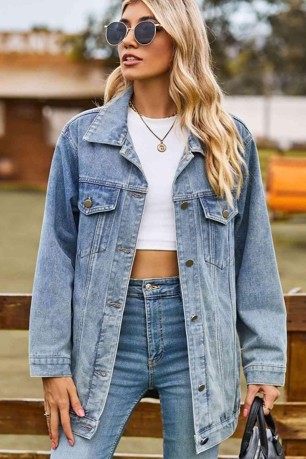 Buttoned Flap Pocket Denim Jacket - MXSTUDIO.COM