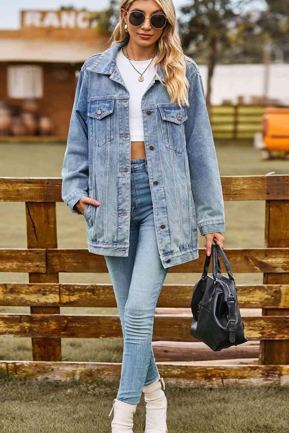 Buttoned Flap Pocket Denim Jacket - MXSTUDIO.COM